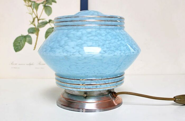 Abat-jour Globe En Verre Clichy – Art Déco, Blanc Moucheté, Lustre Tulipe Vintage
