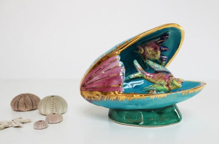 Ancien Moule En Céramique à Glissière – Motif Deux Oiseaux – V-513 – Pièce Vintage Déco