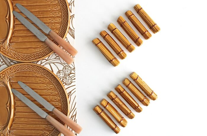 6 PORTE COUTEAUX vintages Vallauris France décor japonisant 70's - Canada
