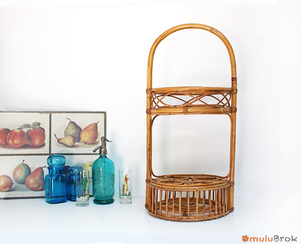 Serviteur porte bouteilles rotin