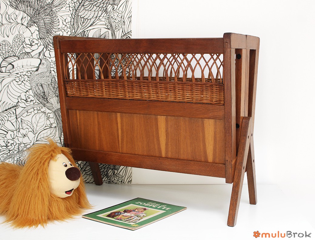 Porte revues ou jouets bois et rotin