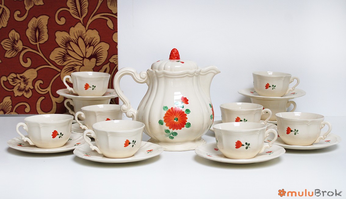 Vaisselle Digoin Sarreguemines Fleurs oranges