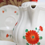 Photo 12 - Vaisselle Digoin Sarreguemines Fleurs oranges