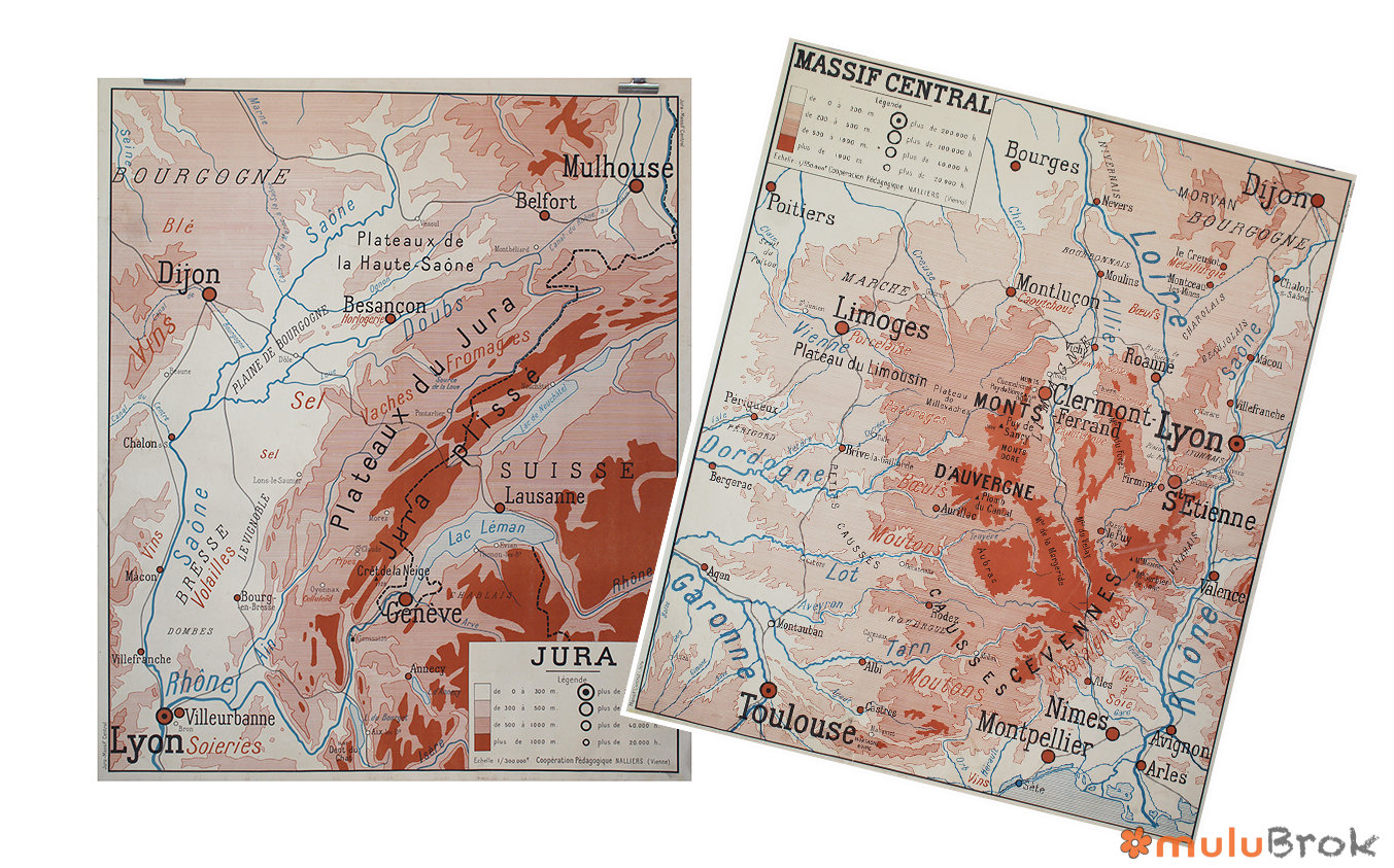 Affiche carte Massif Central et Jura