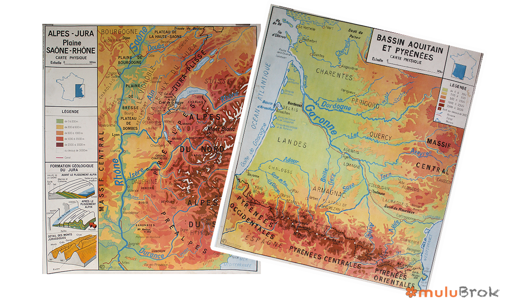 Affiche carte Alpes Jura Bassin aquitain et Pyrénées