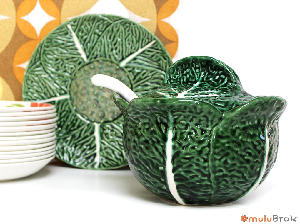 Soupière et assiette chou vert