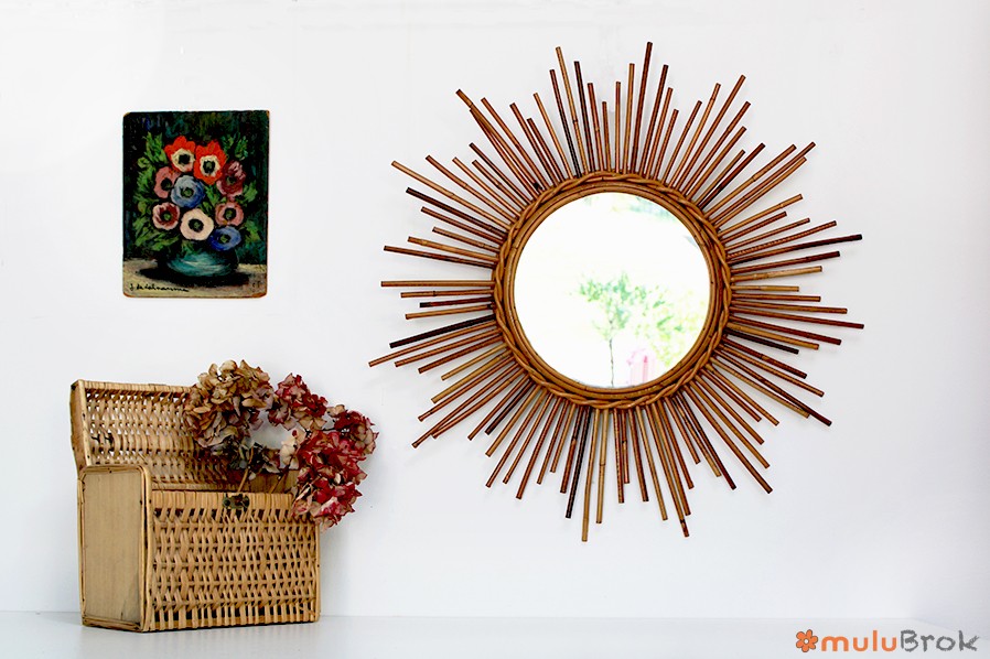 Miroir soleil rotin