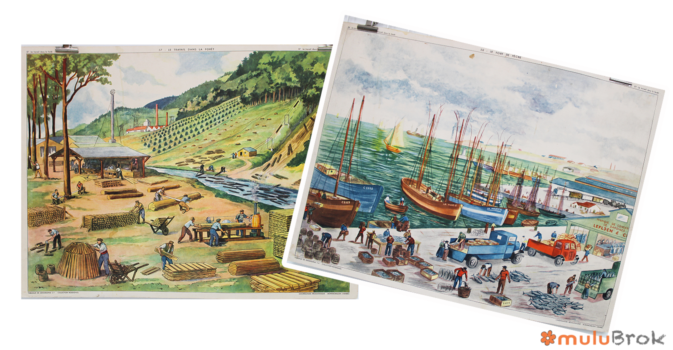 Affiche Le port de pêche / Travail dans la forêt