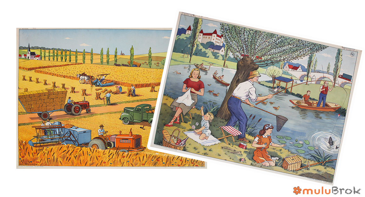 Affiche La rivière en été et Les moissons